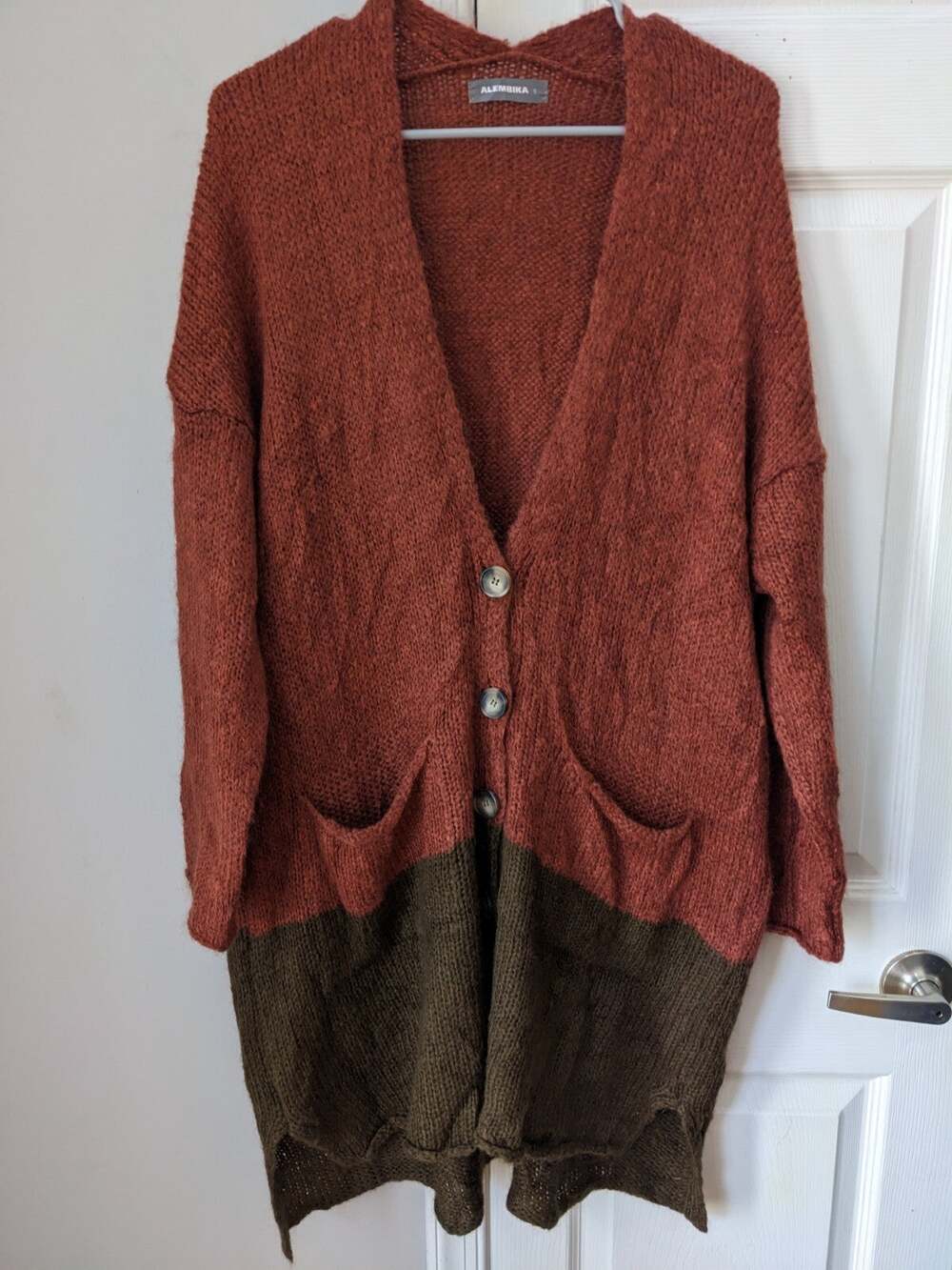 Alembika Orange & Brown Mohair Mix Wool Longline Cardigan Size Small 8 10 12